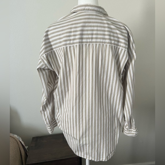 PARADISE | Tan & White Striped Boxy Button Up Long Sleeve Top - Picture 4 of 7